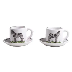 Z.d.G. Dinnerware|Animaux de la Savane Pair of Espresso Cups & Saucers, Zebra