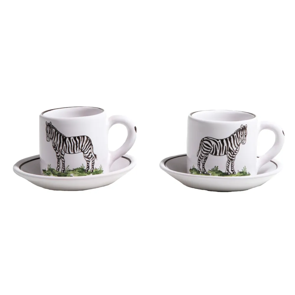 Z.d.G. Dinnerware|Animaux de la Savane Pair of Espresso Cups & Saucers, Zebra