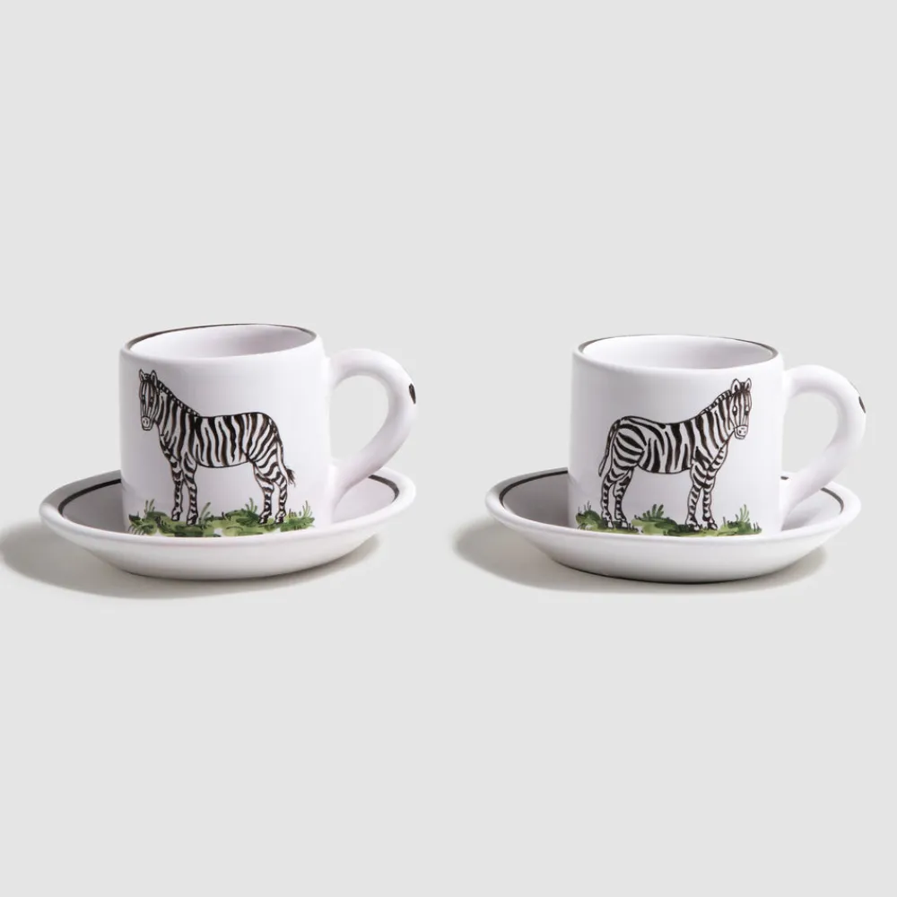 Z.d.G. Dinnerware|Animaux de la Savane Pair of Espresso Cups & Saucers, Zebra