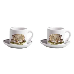 Z.d.G. Dinnerware|Animaux de la Savane Pair of Espresso Cups & Saucers, Rhino