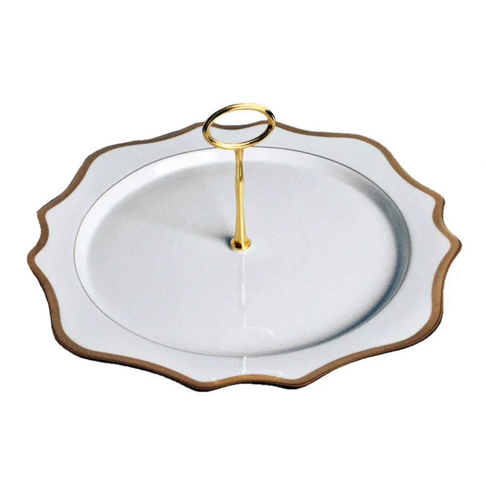 Anna Weatherley Dinnerware|Antique White Charger Plate Tray in Gold Rim