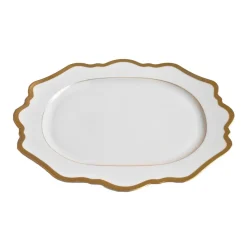 Anna Weatherley Dinnerware|Antique White Oval Platter in Gold Rim