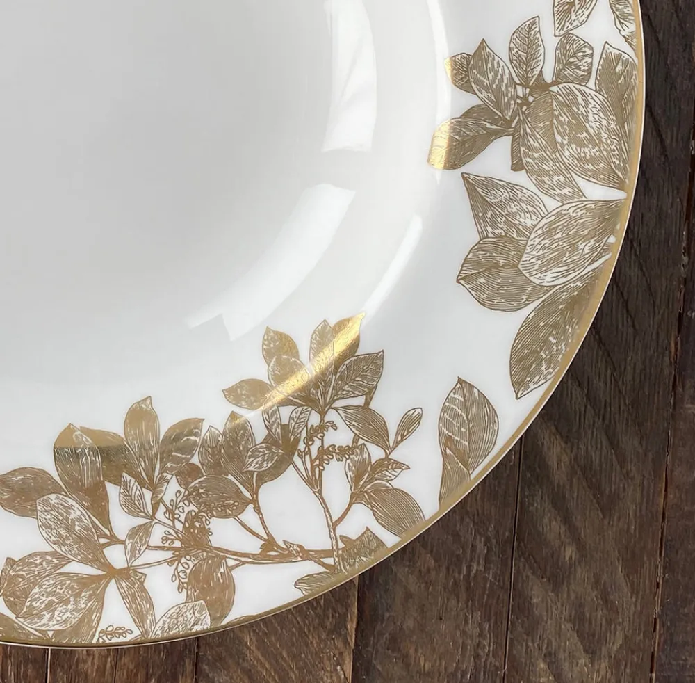 Caskata Dinnerware|Arbor Rimmed Soup Bowl Gold