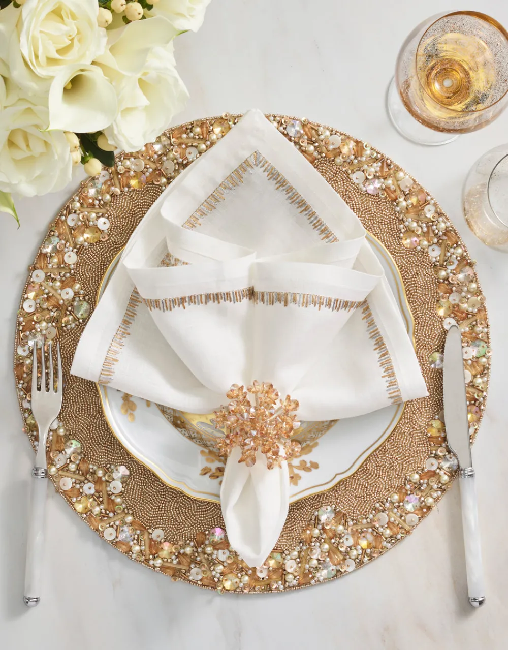 Kim Seybert Place Settings & Linens|Aster Napkin Ring in Champagne, Set of 4