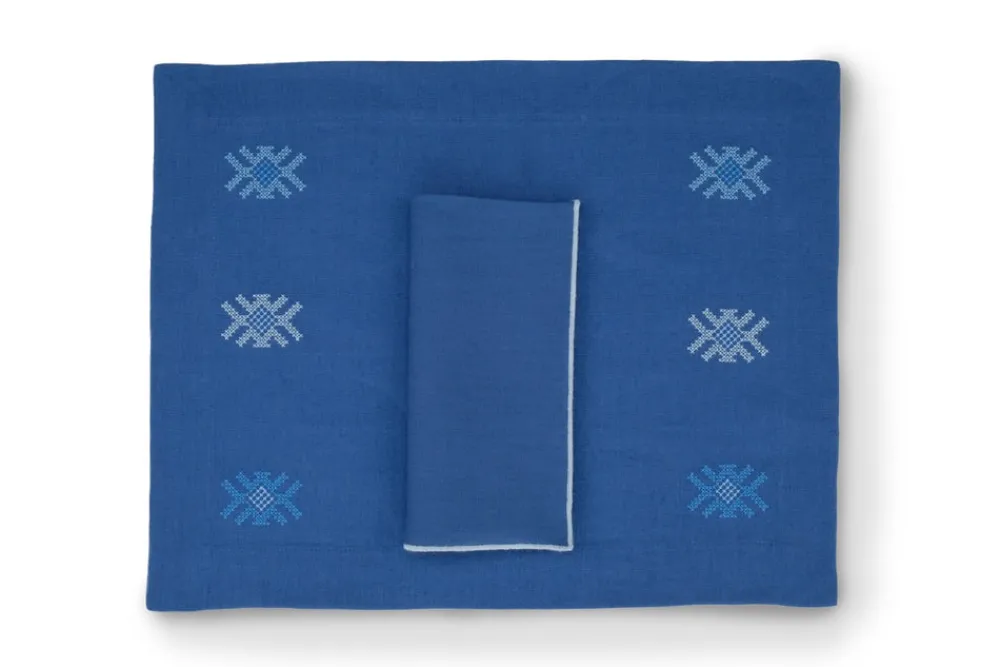 TriChi Design Place Settings & Linens|Azul Napkin with Light Blue Small Trim, Set of 4