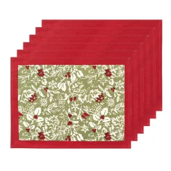 Couleur Nature Place Settings & Linens|Baies de houx Mats in Red & Green, Set of 6