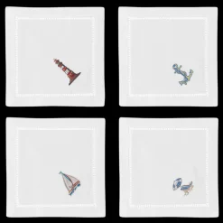 Henry Handwork Place Settings & Linens|Beach Scenes Cocktail Napkins, Mixed Set of 4
