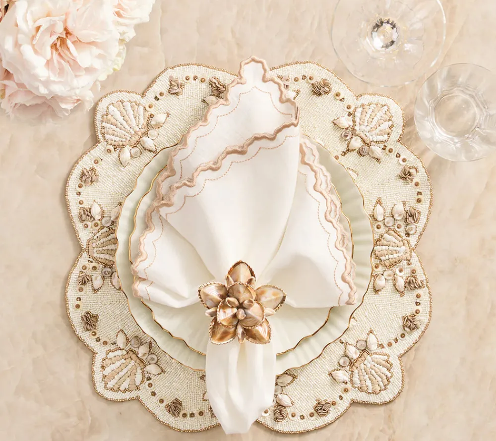 Kim Seybert Place Settings & Linens|Beachcomber Placemat in Natural, Ivory & Gold, Set of 2