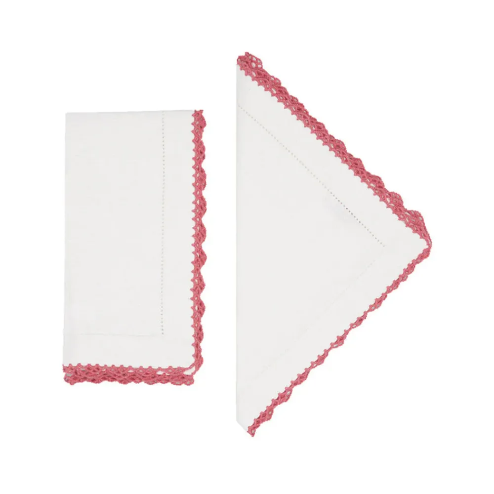 Cabana Place Settings & Linens|Beatrice Napkins in White and Pink, Set of 2