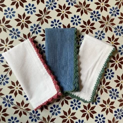 Cabana Place Settings & Linens|Beatrice Napkins in White and Green, Set of 2