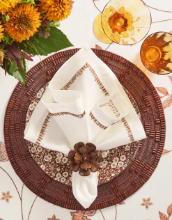 Kim Seybert Place Settings & Linens|Begonia Napkin Ring in Brown & Gold, Set of 4