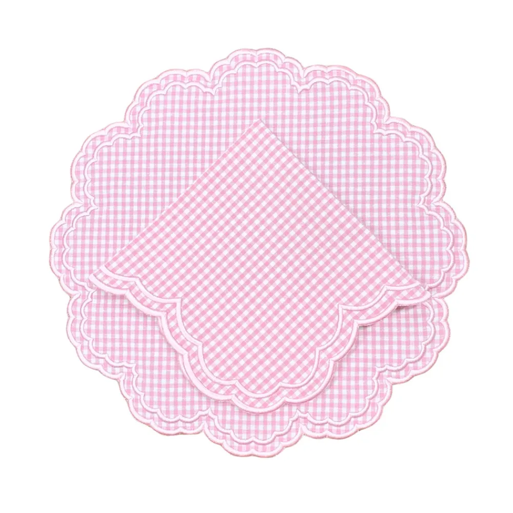 Flying Sheep Country Place Settings & Linens|Bettina-Gingham Placemat in Pink, Set of 4