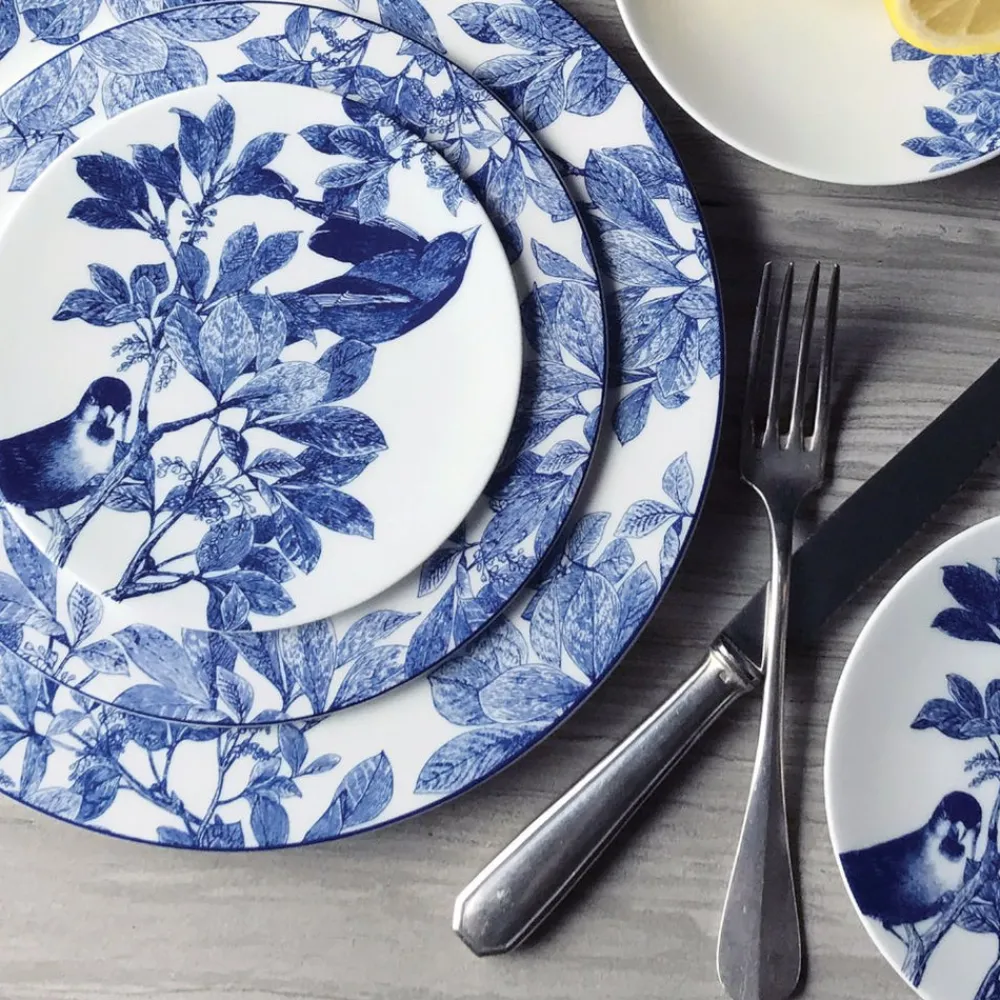 Caskata Dinnerware|Blue Arbor Birds Canapé Plates Boxed, Set of 4