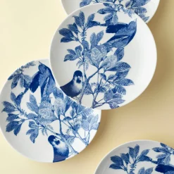 Caskata Dinnerware|Blue Arbor Birds Canapé Plates Boxed, Set of 4