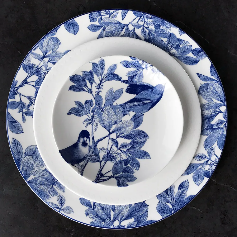 Caskata Dinnerware|Blue Arbor Birds Canapé Plates Boxed, Set of 4
