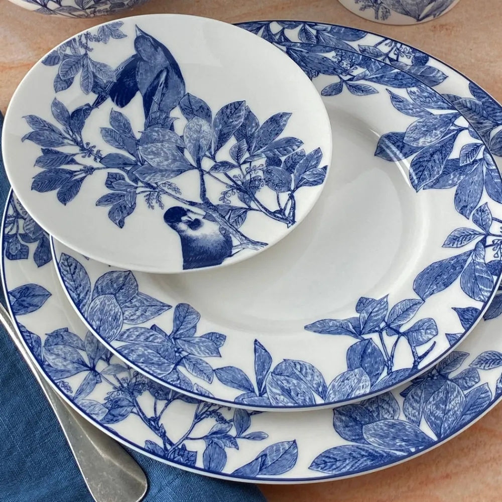Caskata Dinnerware|Blue Arbor Birds Canapé Plates Boxed, Set of 4