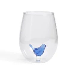 Two's Company Glassware|Blue Bird Stemless Wine Glass