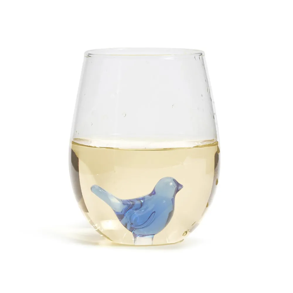 Two's Company Glassware|Blue Bird Stemless Wine Glass