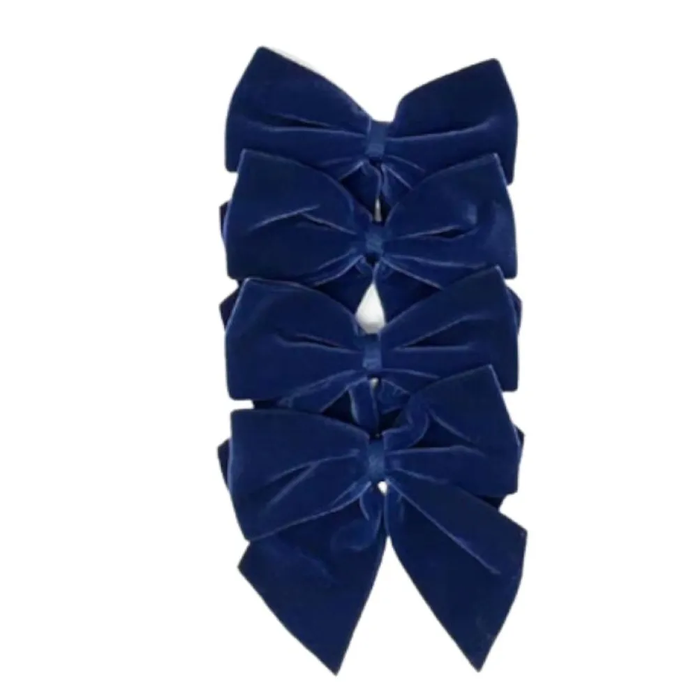 Flying Sheep Country Place Settings & Linens|Blue Bow Velvet Napkin Ties, Set of 4
