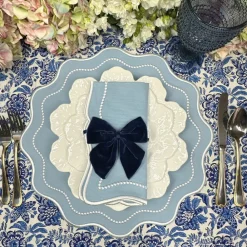 Flying Sheep Country Place Settings & Linens|Blue Bow Velvet Napkin Ties, Set of 4