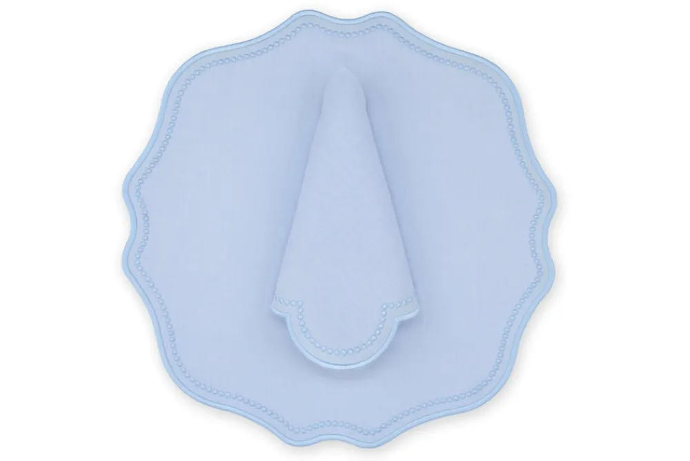 TriChi Design Place Settings & Linens|Blue Dotted Air Blue Linen Napkin and Placemat, Set of 2