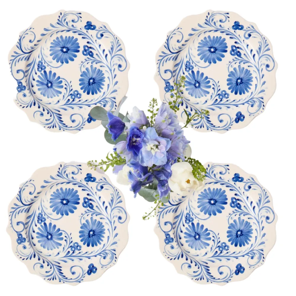 Mrs. Alice Dinnerware|Blue Flowers Starter Plates, Set of 4