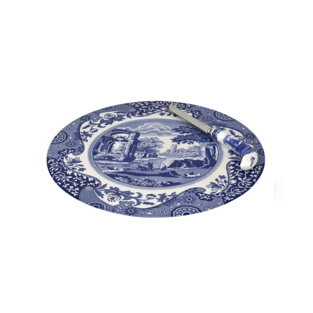 Spode Dinnerware|Blue Italian 2-Piece Cheese Plate with Knife