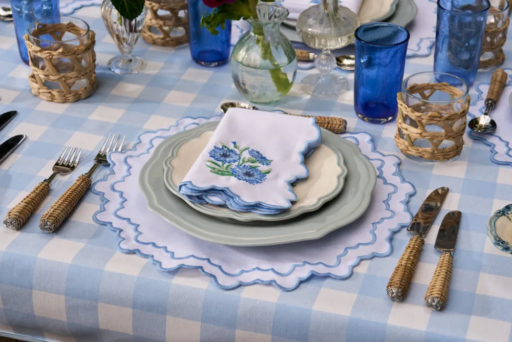Loulou La Dune Place Settings & Linens|Blue Lotus Placemat and Napkin Set in White