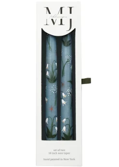 MJ Tablescapes Candles|Blue Midnight Lily of the Valley Hand-Painted Taper Candles, Set of Two