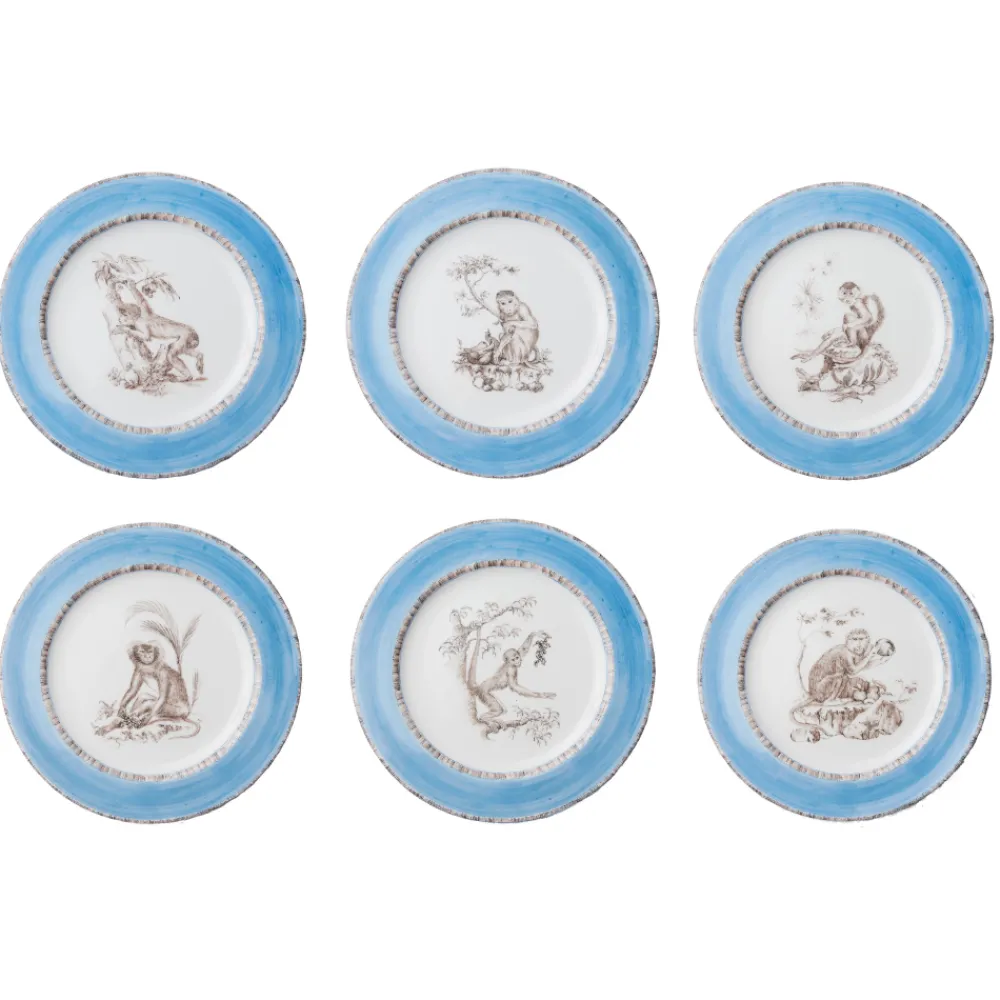 Laboratorio Paravicini Dinnerware|Blue Monkey Dessert Plates, Set of 6