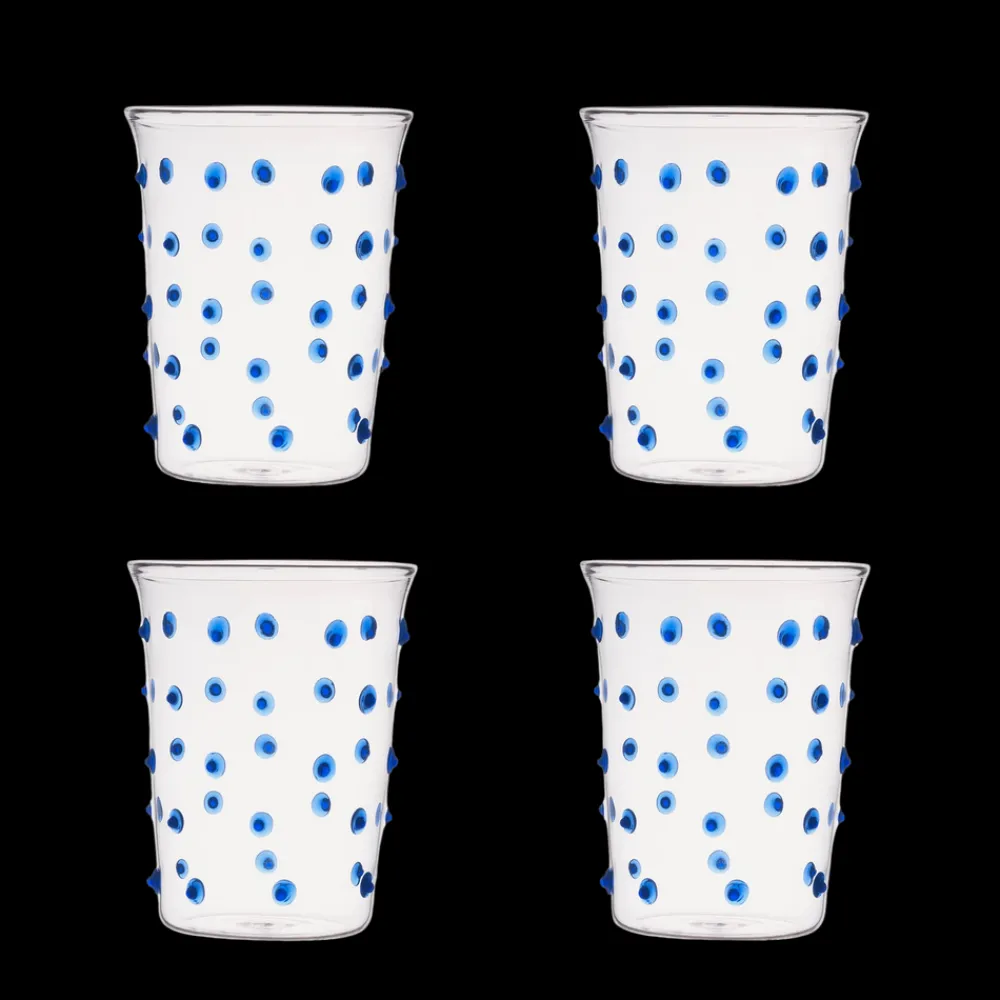 Issy Granger Glassware|Blue Pom Tumbler, Set of 4