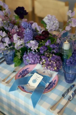 TriChi Design Décor|Place Settings & Linens|Blue Velvet Napkin Bows, Set of 4