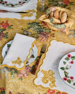 Cabana Place Settings & Linens|Botanica Embroidered Napkin in Yellow