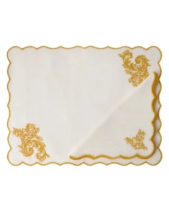 Cabana Place Settings & Linens|Botanica Embroidered Placemat in Yellow