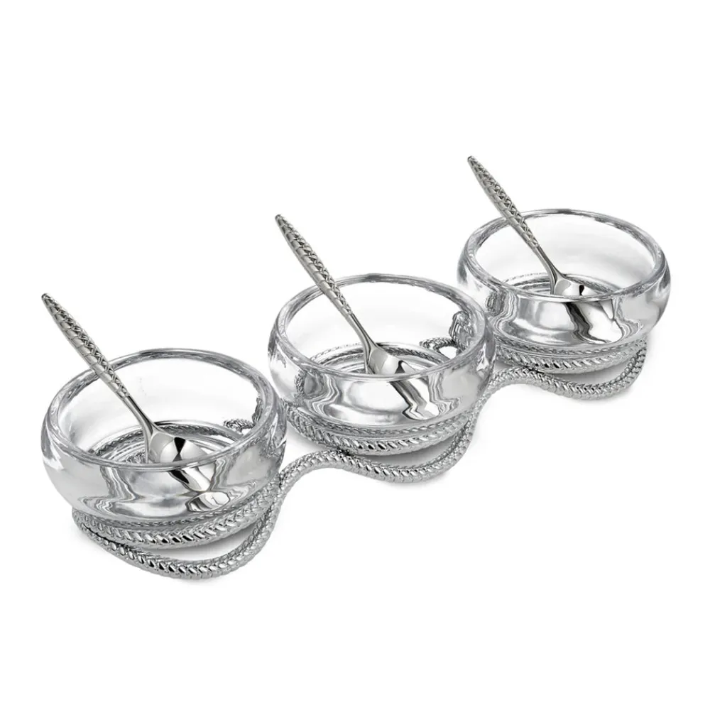 Nambe Dinnerware|Braid Triple Condiment Set with Spoons