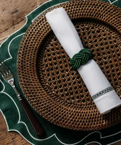 Rebecca Udall Place Settings & Linens|Braided Napkin Rings in Fir Green, Set of 4