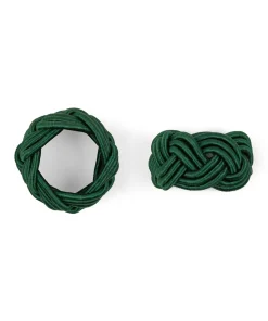 Rebecca Udall Place Settings & Linens|Braided Napkin Rings in Fir Green, Set of 4