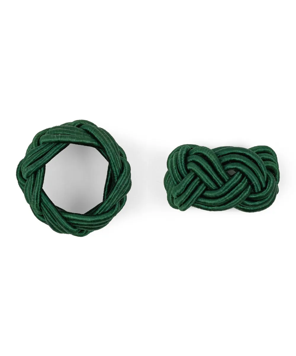 Rebecca Udall Place Settings & Linens|Braided Napkin Rings in Fir Green, Set of 4