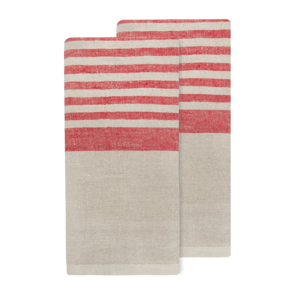 Caravan Place Settings & Linens|Brittany Natural Tea Towels in Natural & Red, Set of 2