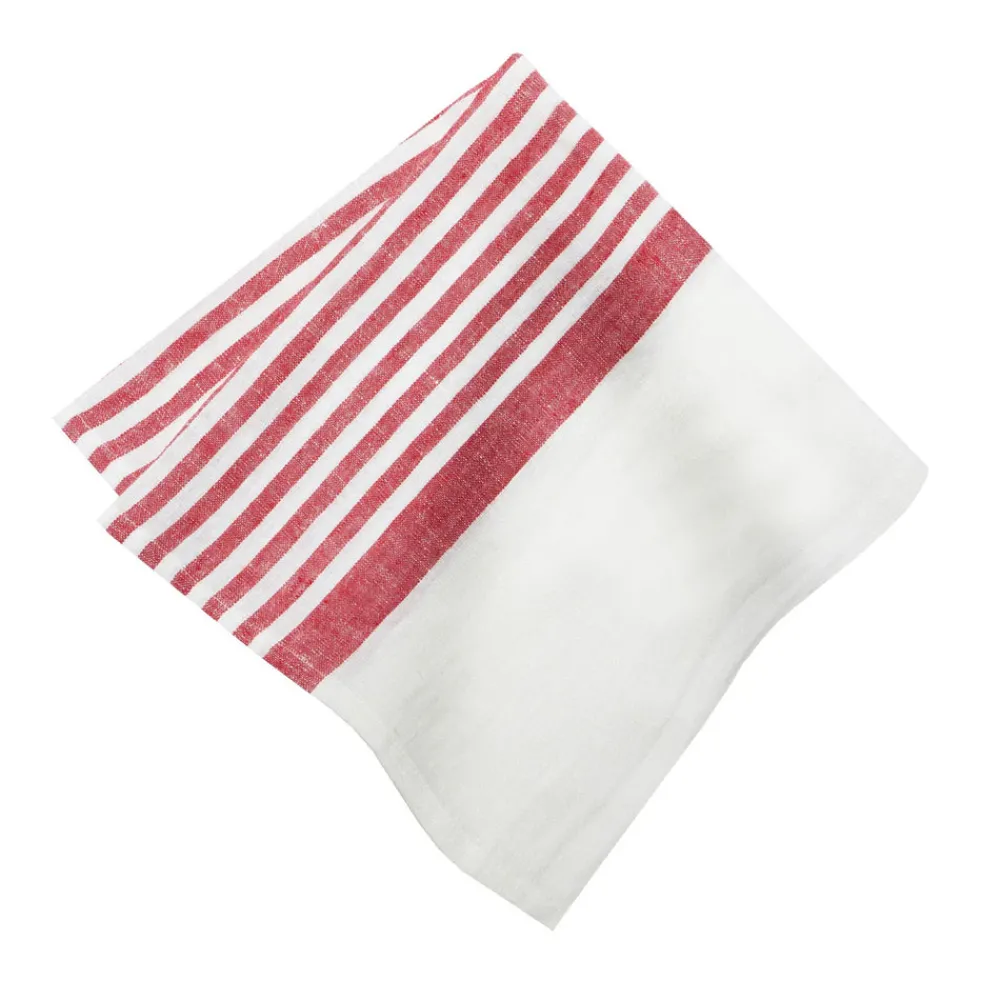 Caravan Place Settings & Linens|Brittany White Napkins in White & Red, Set of 4