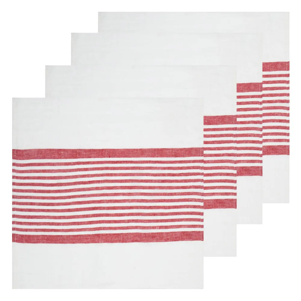 Caravan Place Settings & Linens|Brittany White Napkins in White & Red, Set of 4