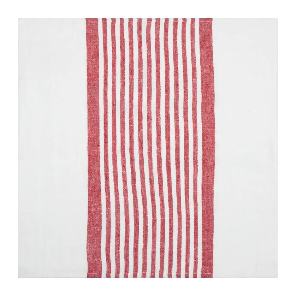 Caravan Place Settings & Linens|Brittany White Napkins in White & Red, Set of 4