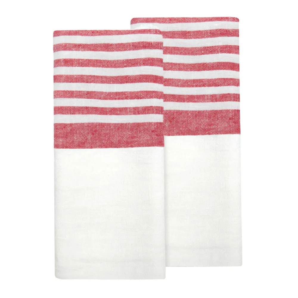 Caravan Place Settings & Linens|Brittany White Tea Towels in White & Red, Set of 2