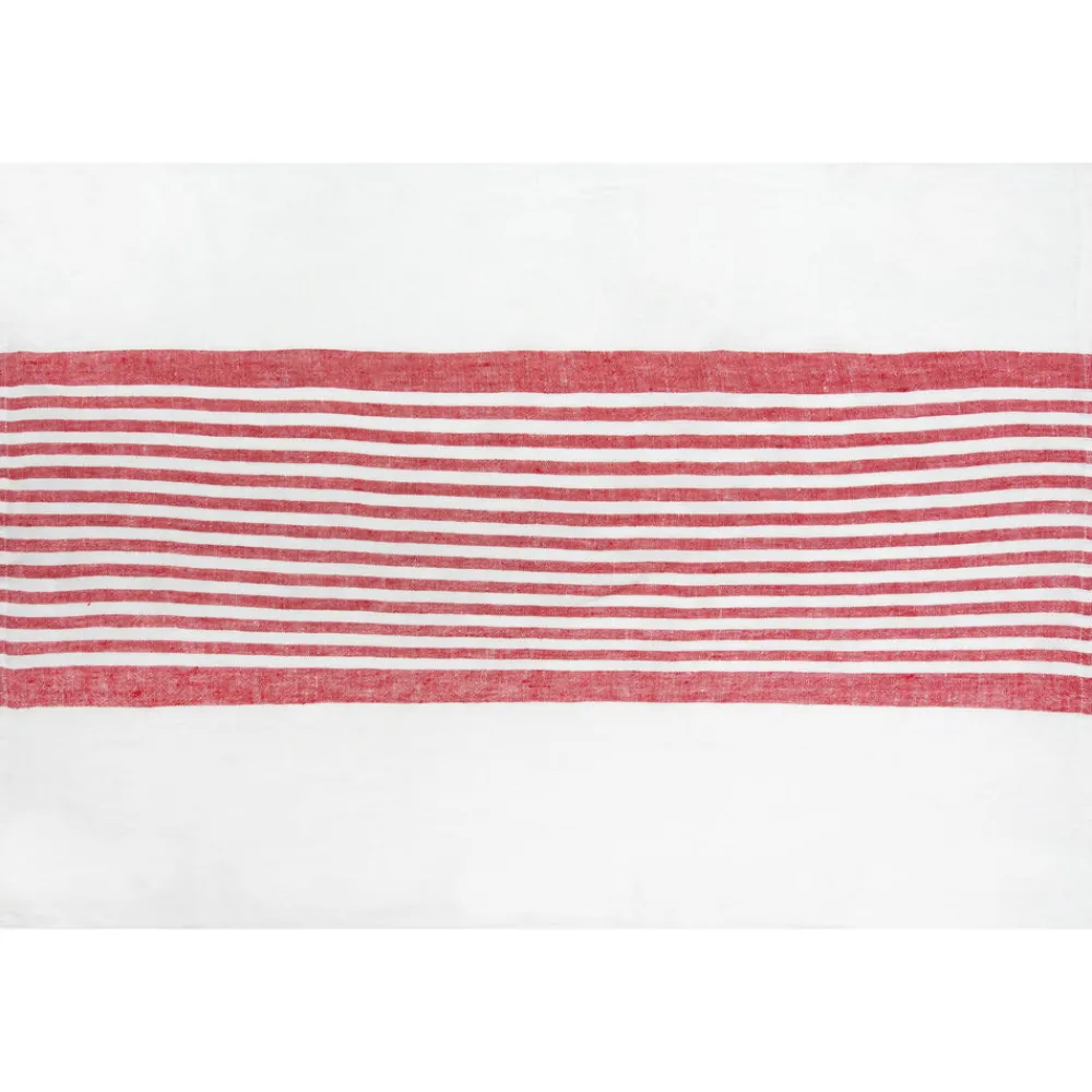 Caravan Place Settings & Linens|Brittany White Tea Towels in White & Red, Set of 2