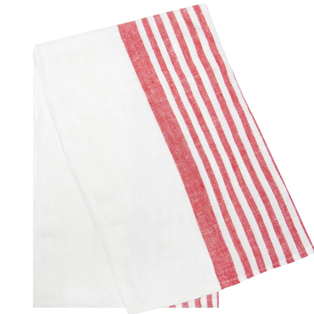 Caravan Place Settings & Linens|Brittany White Tea Towels in White & Red, Set of 2
