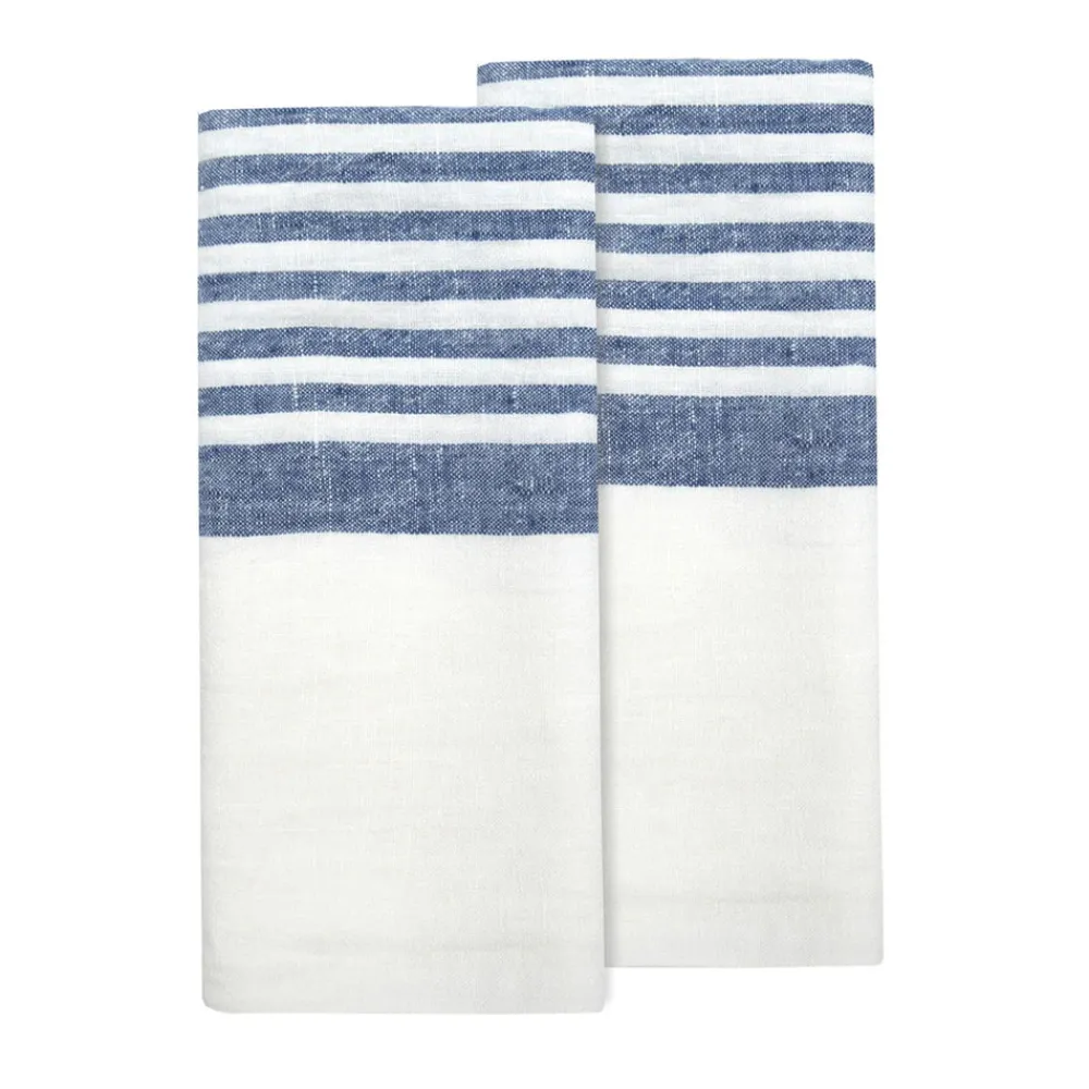 Caravan Place Settings & Linens|Brittany White Tea Towels in White & Blue, Set of 2