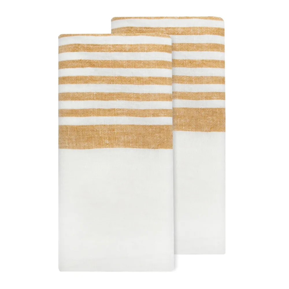 Caravan Place Settings & Linens|Brittany White Tea Towels in White & Mustard, Set of 2