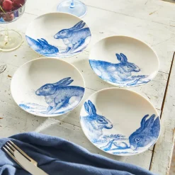 Caskata Dinnerware|Bunnies Blue Canape Plates