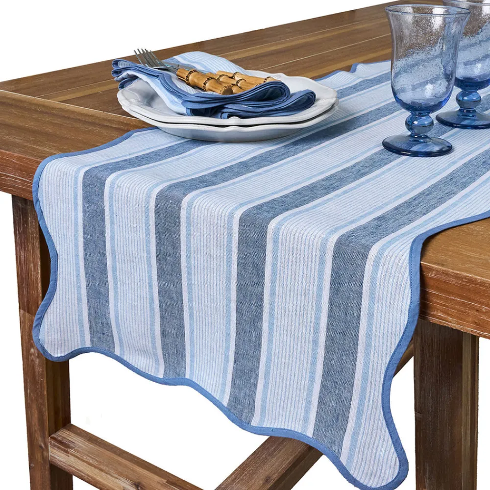 Juliska Place Settings & Linens|Cabana Stripe 18" x 90" Table Runner in Ocean
