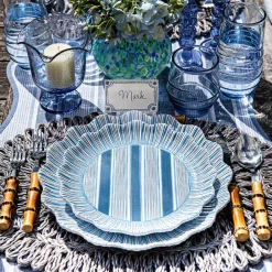Juliska Dinnerware|Cabana Stripe Melamine Dessert/Salad Plate, Set of 4 in Ocean
